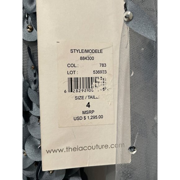 Theia $1295 Floral Mesh Long-Sleeve Gown Blue Formal Evening Dress Size 4 NWT - Picture 8 of 10